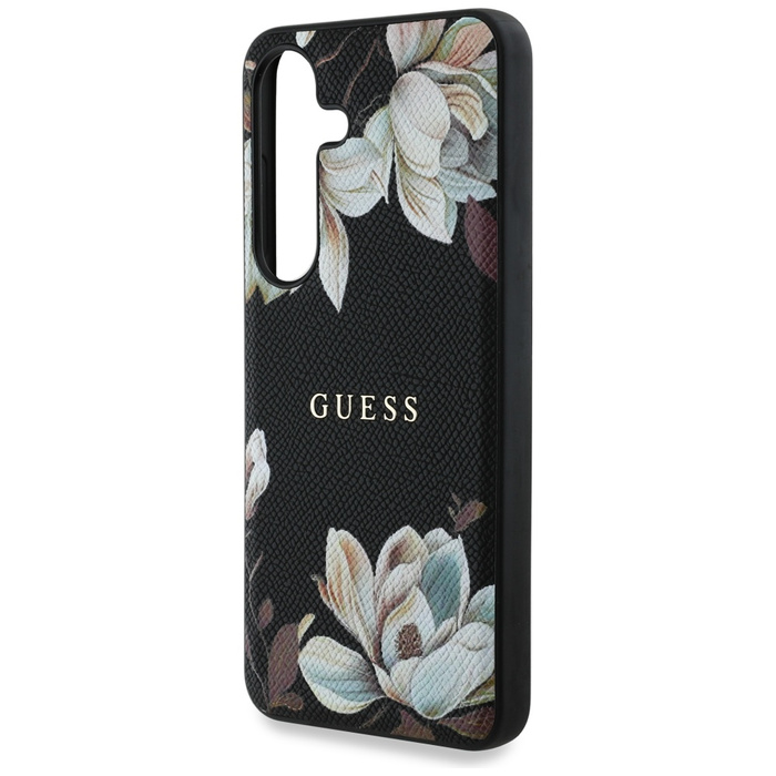 Etui Guess Grained Printed Flower         Pattern MagSafe do Samsung Galaxy S25 czarny
