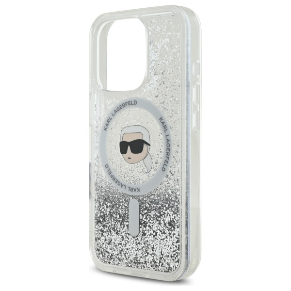 Etui Karl Lagerfeld iPhone 16 Pro 6.3" hardcase transparent Liquid Glitter Karl Head Magsafe