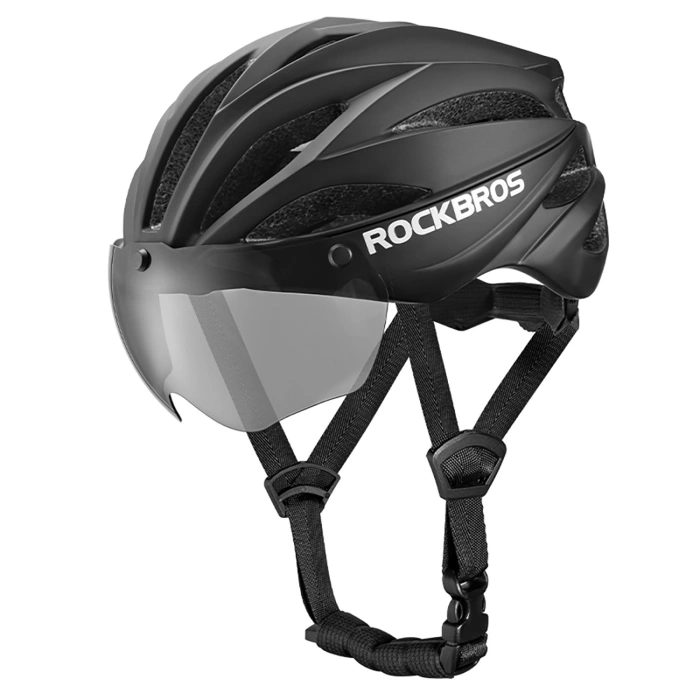Kask rowerowy Rockbros z szybką, odpinane okulary z ochroną UV, unisex - czarno-brązowy