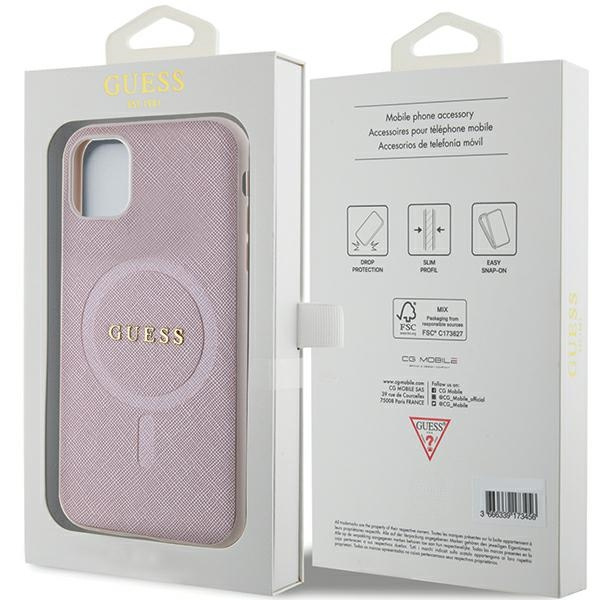 Etui Guess GUHMN61PSAHMCP iPhone 11 / Xr 6.1" różowy/pink hardcase Saffiano MagSafe Case