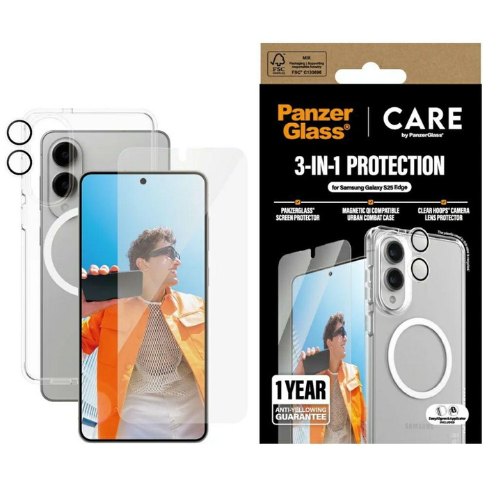 Zestaw ochronny CARE by PanzerGlass      Flagship 3w1 Etui+Szkło+Lens do Samsung Galaxy S25 Edge