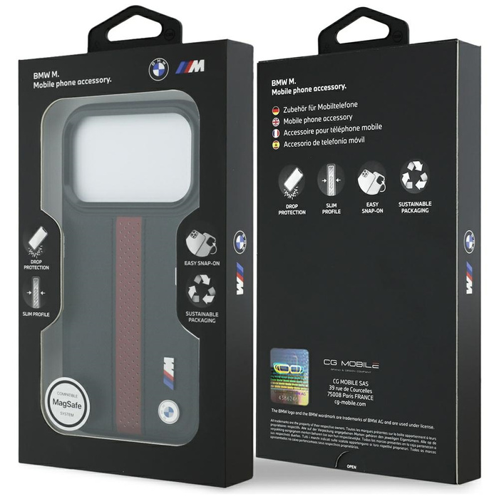 Etui BMW M Perforated Stripe Logo        MagSafe do iPhone 17 Pro czerwony