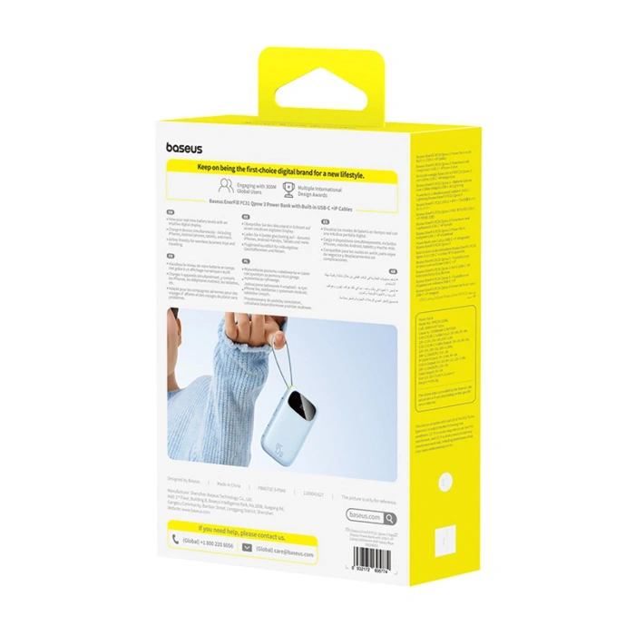 Powerbank Baseus EnerFill FC31 20000mAh 45W z wyświetlaczem z kablami USB-C i Lightning - niebieski