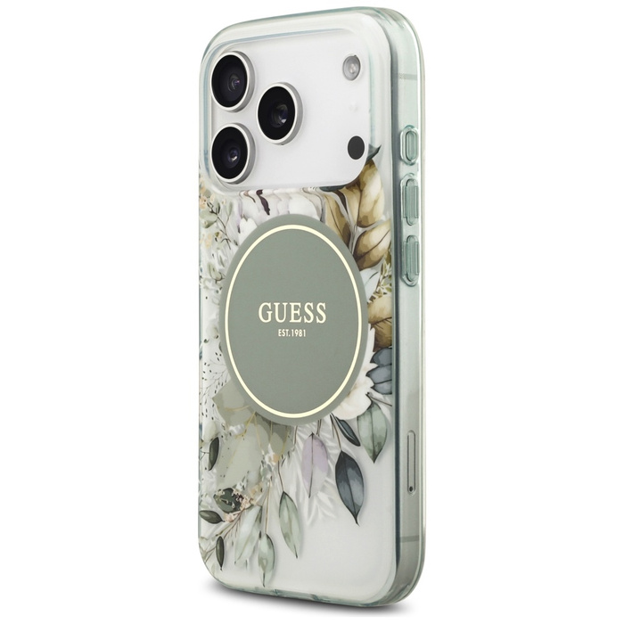 Etui Guess IML Flower & Tonal Circle     MagSafe do iPhone 17 Pro zielony