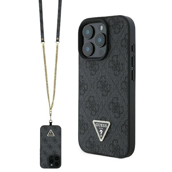 Etui Guess iPhone 16 Pro Max 6.9" czarny/black hardcase Leather Metal Logo Strass Crossbody