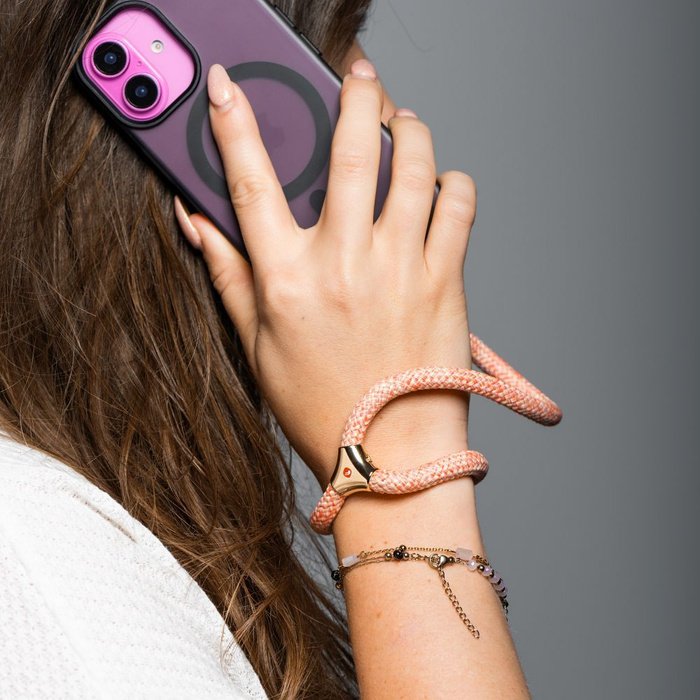 Smycz do telefonu na nadgarstek z regulacją długości Forcell F-Design L8X36 (max 18cm w pętli) różowo biała