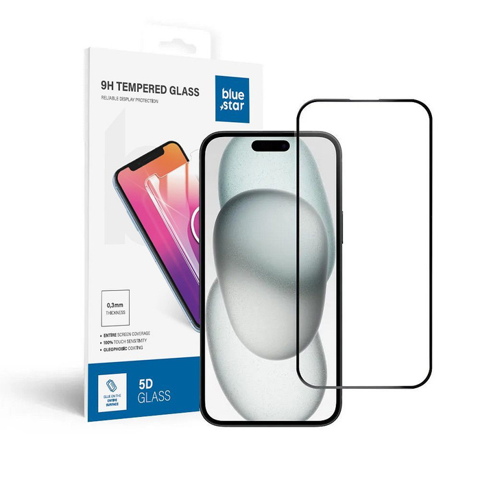 Szkło hartowane do iPhone 15 PLUS /16 PLUS (full glue) Blue Star 5D czarne