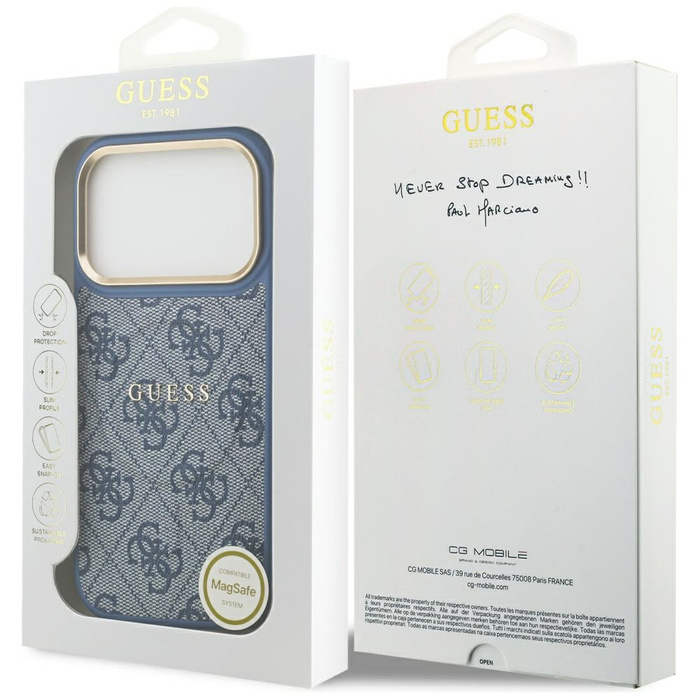 Etui Guess 4G PU Classic Logo MagSafe do iPhone 17 Pro niebieski
