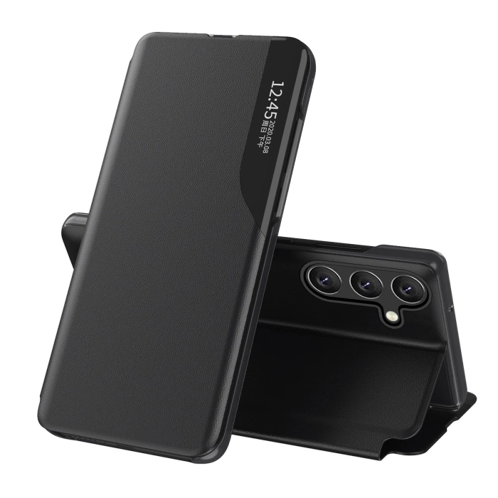 Etui Eco Leather View Case elegancki futerał z klapką i podstawką na Samsung Galaxy S25 Edge - czarne