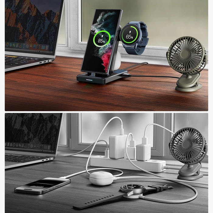 Stacja ładująca 4w1 Joyroom JR-WQS01 Samsung Galaxy USB-C składana - czarna