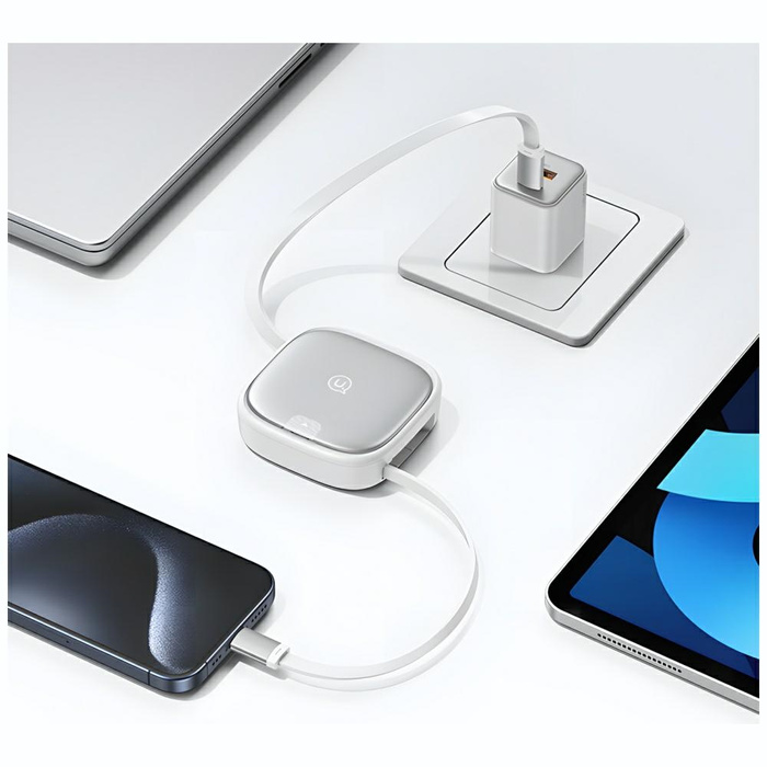 USAMS Kabel rozwijany 3w1 z pudełkiem MicroUSB/USB-C/Lightning 60W stalowy/tarnish SJ650USB01 (US-SJ650)