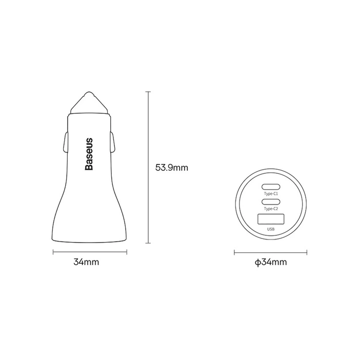Baseus Golden Contactor Pro ładowarka samochodowa USB-A + 2x USB-C 65W ciemnoszary (CGJP010013)