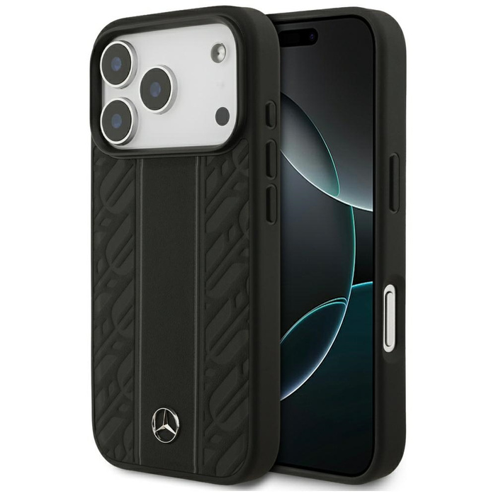 Etui Mercedes Leather Laurel Leaves      Stripes MagSafe do iPhone 17 Pro czarny