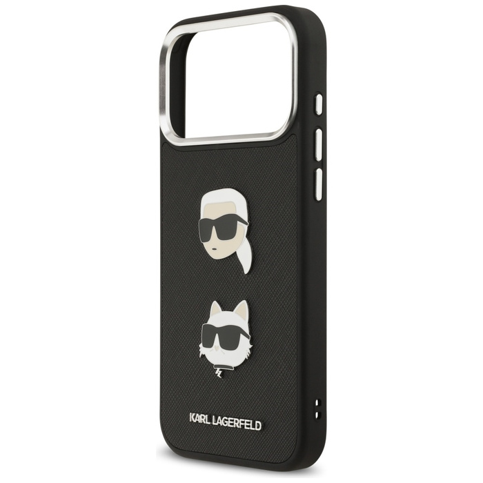 Etui Karl Lagerfeld FW Grained Karl &    Choupette Heads Pins & Logo do iPhone 17 Pro Max czarny