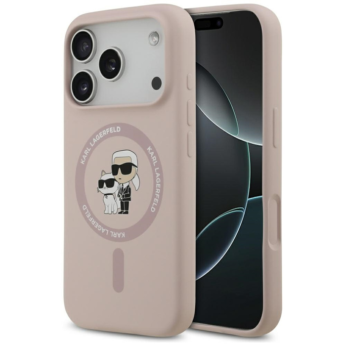 Etui Karl Lagerfeld Silicone             Karl&Choupette Ring MagSafe do iPhone 17 Pro różowy