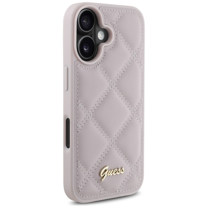 Etui Guess iPhone 16 6.1" różówy/pink hardcase Quiled Metal Logo