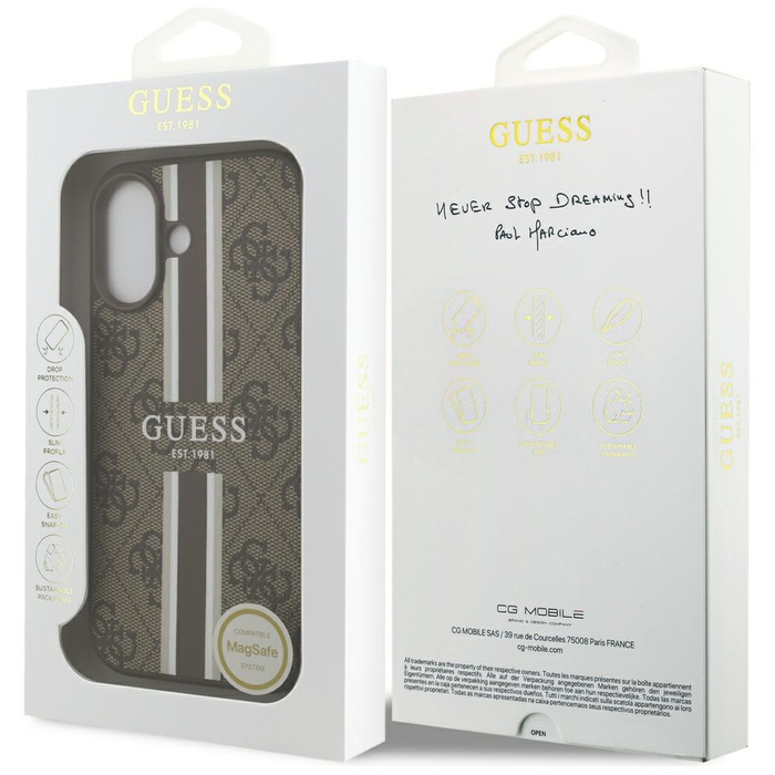 Etui Guess 4G Printed Stripes MagSafe do iPhone 17 brązowy