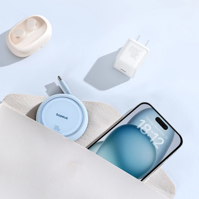 Kabel wysuwany Baseus Free2Draw Mini USB-C - USB-C 100W 1m - niebieski