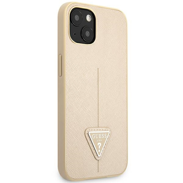 Etui GUESS Apple iPhone 14 Saffiano Triangle Logo Beżowy Hardcase
