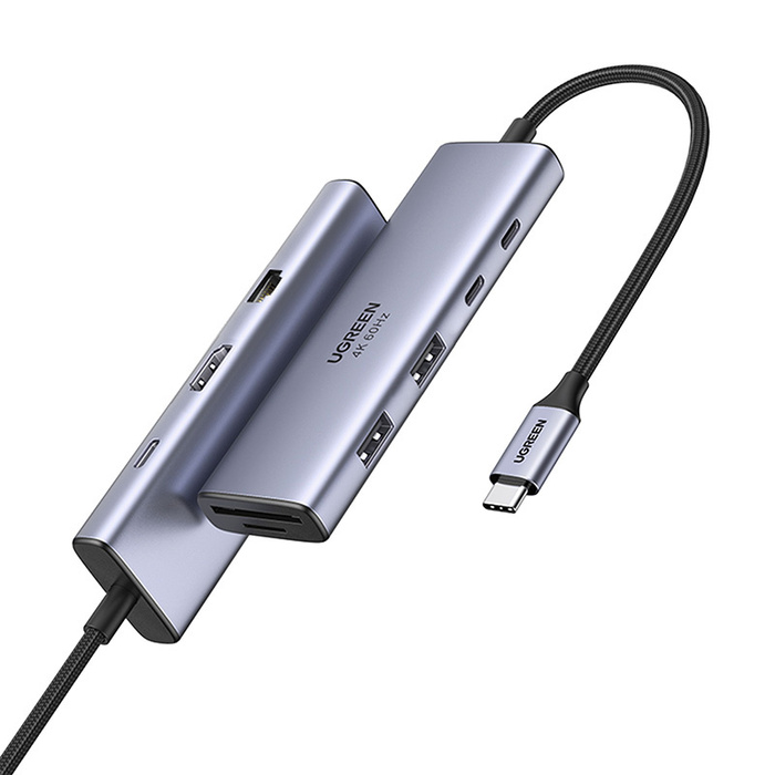 Hub USB-C Ugreen CM498, 3x USB, HDMI, VGA, RJ45, SD/TF, PD 100W