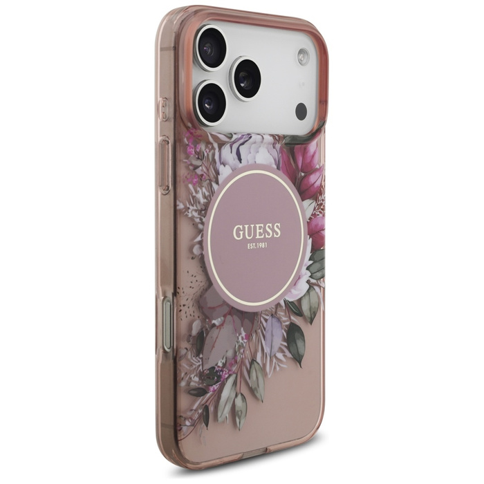 Etui Guess IML Flowers Pearl Strap       MagSafe do iPhone 17 Pro Max różowy