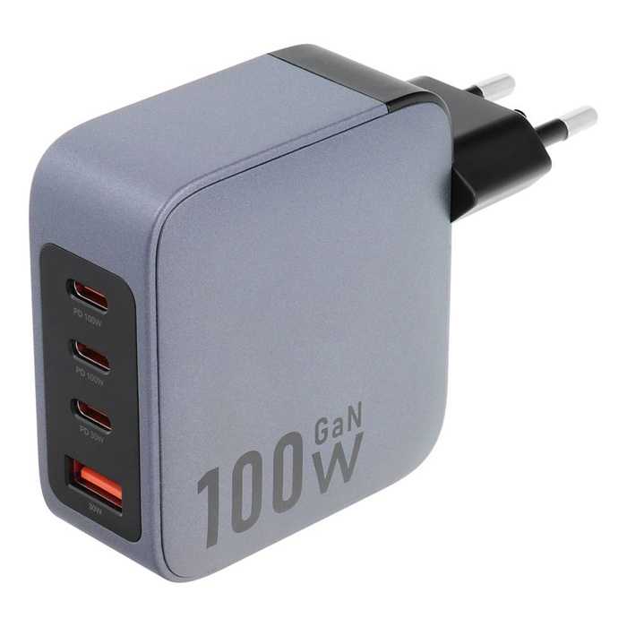 Ładowarka sieciowa do telefonu Forcell F-Energy GaN 3 x USB C + USB A QC4.0 PD 5A 100W VT-46 szara