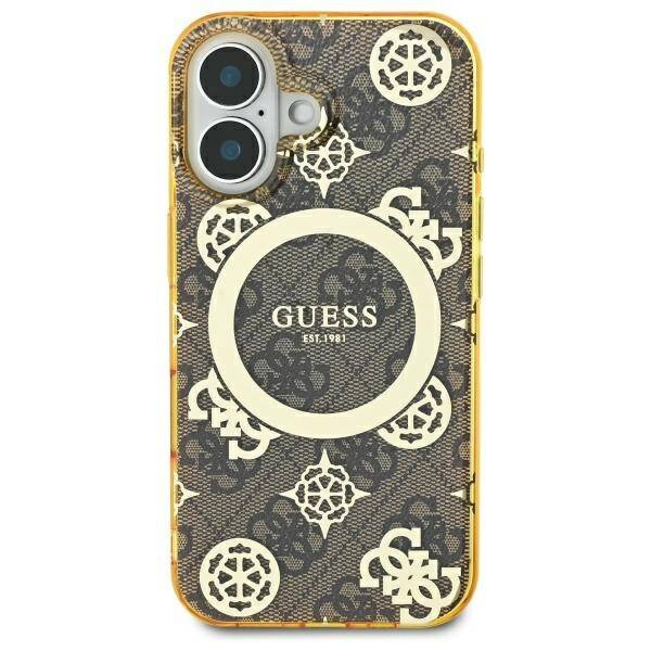 Etui Guess iPhone 16 6.1" brązowy/brown hardcase IML Peony On 4G Background MagSafe