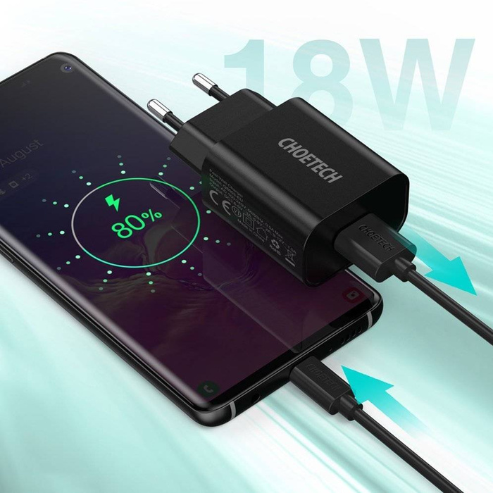 Choetech szybka ładowarka sieciowa Quick Charge 3.0 18W 3A + kabel USB - USB Typ C 1m czarny (Q5003)