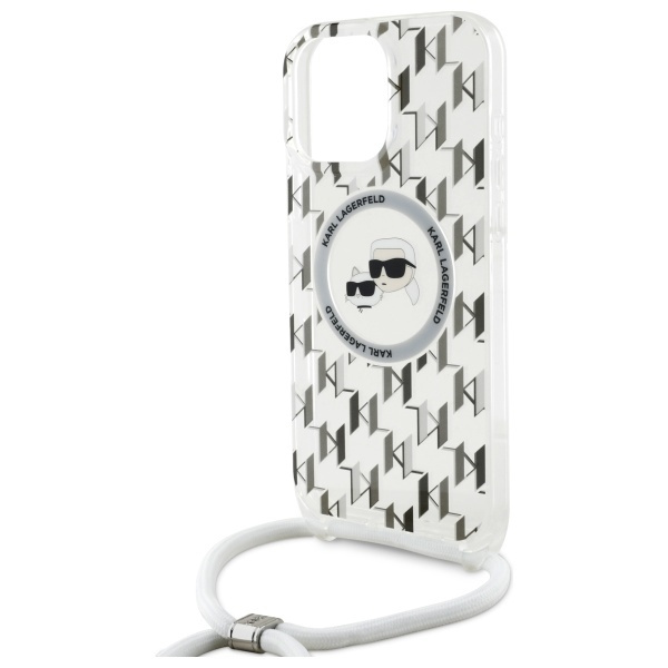Etui Karl Lagerfeld iPhone 16 Pro 6.3" transparent hardcase IML Crossbody Monogram Karl & Choupette Head MagSafe