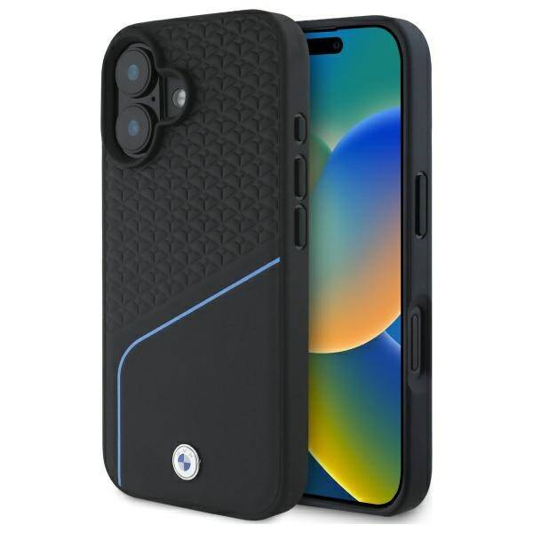 Etui BMW iPhone 16 6.1" czarny/black hardcase Sign Leather Textured And Line MagSafe