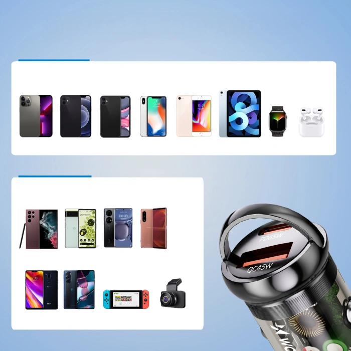 Wozinsky Ładowarka 65W samochodowa USB-C PD 65W / USB-A  45W QC 3.0 - czarna