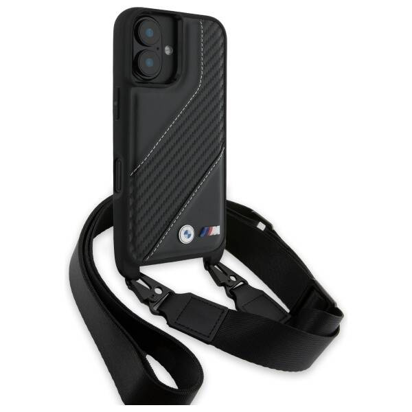 Etui BMW iPhone 16 Plus czarny/black hardcase M Edition Carbon Stripe & Strap