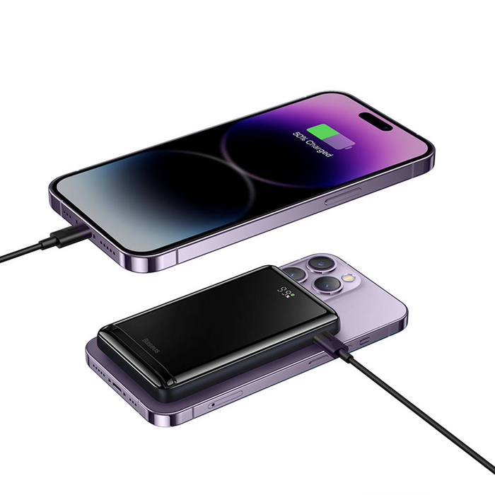 Baseus Magnetic Bracket Wireless Fast Charge Power Bank 10000mAh 20W Purple（With Xiaobai series fast charging Cable Type-C to Type-C 60W(20V/3A) 50cm White）