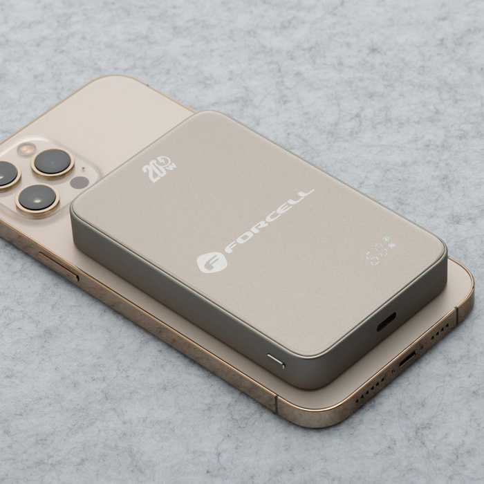 Powerbank zgodny z MagSafe Forcell F-Energy SuperSlim F10K8 QC4.0 PD3.0 15W 10000 mAh tytanowy pustynny 0INT