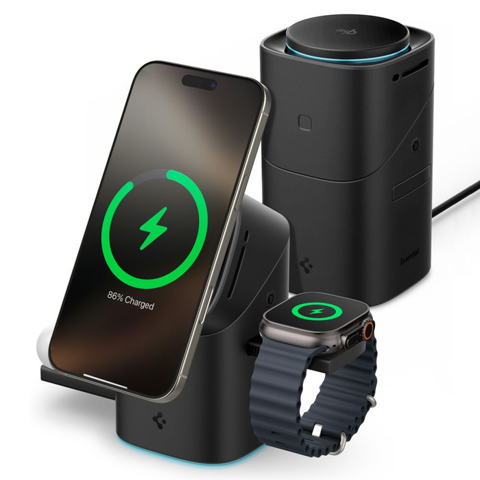 ŁADOWARKA INDUKCYJNA SPIGEN ESSENTIAL EF223MS 3IN1 QI2 ROTARY MAGSAFE WIRELESS CHARGER CZARNA