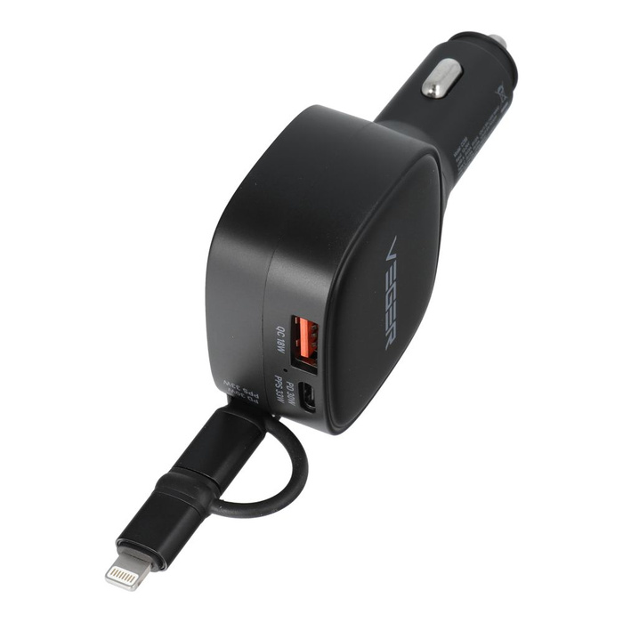 VEGER ładowarka samochodowa USB C + kabel USB C / Lightning QC PD 84W CC89 czarna