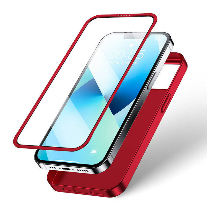 Joyroom 360 Full Case etui pokrowiec do iPhone 13 obudowa na tył i przód + szkło hartowane czerwony (JR-BP927 red)