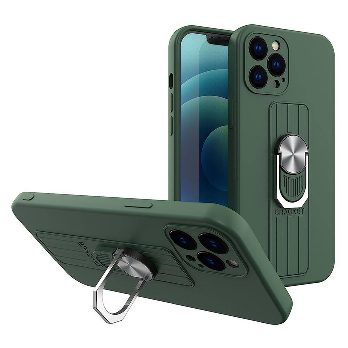 ETUI Ring Case silikonowe etui z uchwytem na palec i podstawką do iPhone 12 mini ciemnozielony CASE
