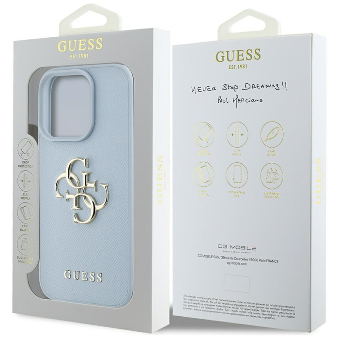 Etui Guess Grained Big 4G Logo Small      Classic Logo do iPhone 16 Pro niebieski