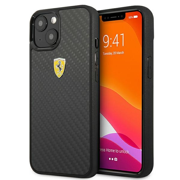 Etui FERRARI Apple iPhone 13 Mini On Track Real Carbon Czarny Hardcase