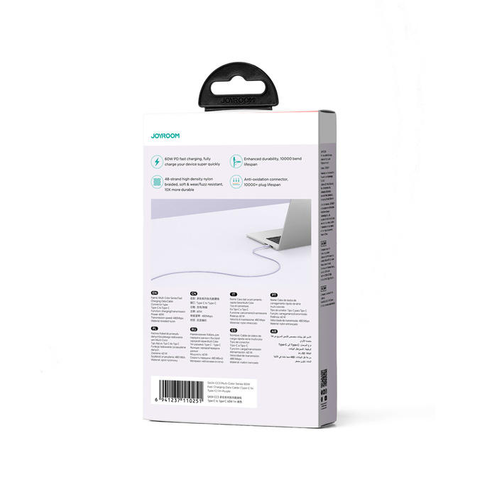 Kabel Joyroom Multi-Color Series SA34-CC3 USB-C / USB-C 60W szybki transfer 1m - fioletowy