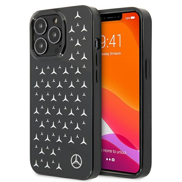 Etui MERCEDES Apple iPhone 13 Pro Silver Stars Pattern Czarny Hardcase