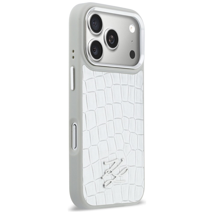 Etui Karl Lagerfeld Croco KL Script Logo MagSafe do iPhone 17 Pro Max srebrny