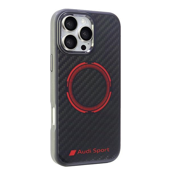 Audi Carbon Fiber Sport Red CircleMagSafe iPhone 16 Pro Max 6.9" czarny/black hardcase AUS-TPUPCMIP16PM-RSQ/D5-BK