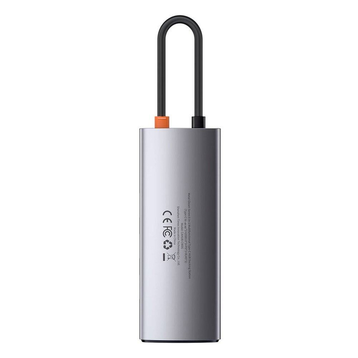 [PO ZWROCIE] Baseus Metal Gleam 6w1 wielofunkcyjny hub USB Typ C - USB Typ C Power Delivery 100 W / HDMI 4K 30 Hz / 3x USB 3.2 Gen 1 / RJ45 1 Gbps Szary (CAHUB-CW0G)