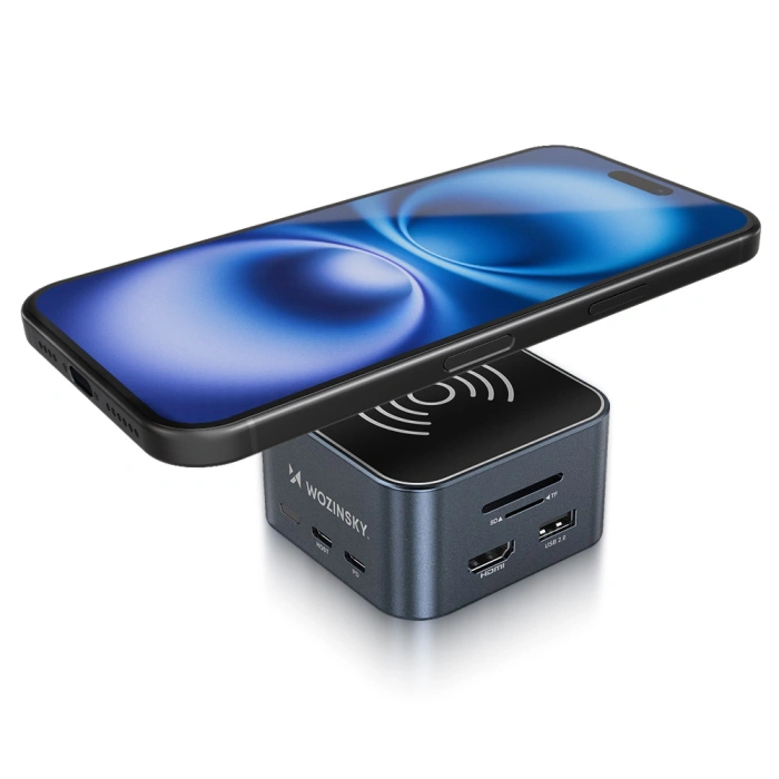 Hub USB-C 12 w 1 Wozinsky WHBC09Y8S wielofunkcyjny,z funkcją ładowania bezprzewodowego, aluminiowy, z kablem 15 cm - szary