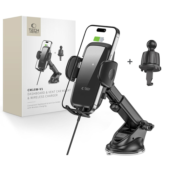 UCHWYT Tech-Protect Cm15w-v1 Dashboard & Vent Car Mount Wireless Charger 15w Black