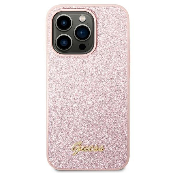 Etui GUESS Apple iPhone 14 Pro Max Glitter Script Różowy Hardcase