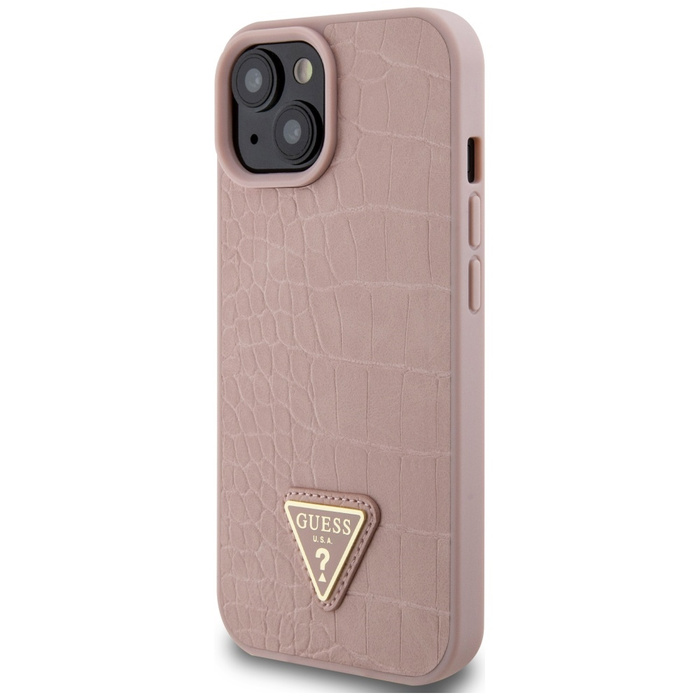 Etui Guess GUHCP15SPCRTHCP iPhone 15 6.1" różowy/pink hardcase Croco Triangle Metal Logo Case
