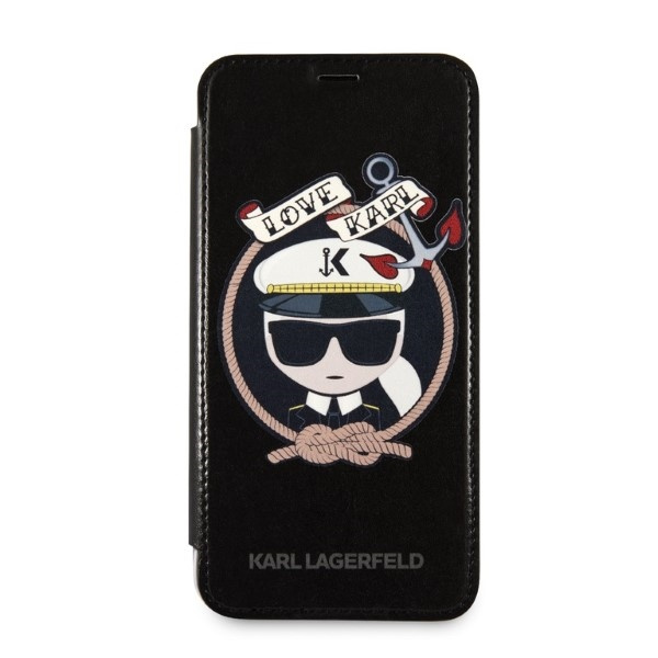 Etui Karl Lagerfeld iPhone X/xs Czarny/black Bookcase Signature Glitter Case